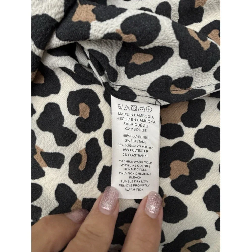 Michael Kors Leopard Print Peasant Blouse Womens Large Tie Sleeve Animal Print